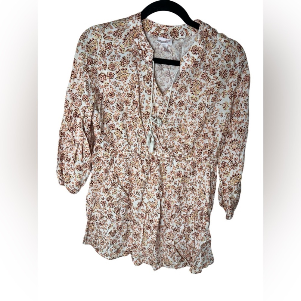 Isabel Maternity Floral Blouse in Cream and Brown